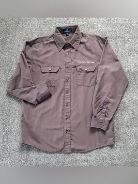 Vansport Corvette Button Down Shirt Mens L Gray Long Sleeve Work Casual Logo